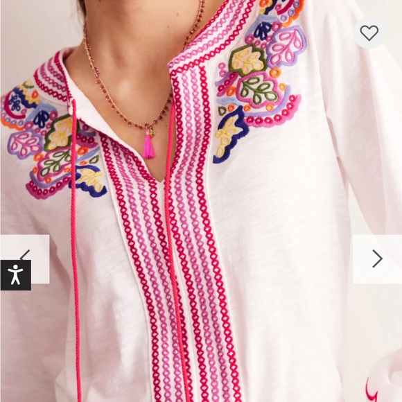 NWOT Boden White Diana Embroidered Tie Neck Size 10 - Picture 2 of 10